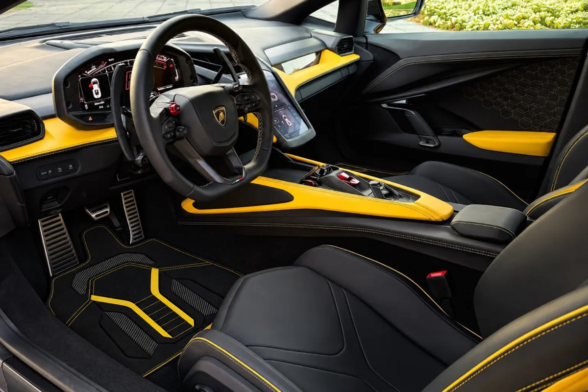 Customizable Leather Floor Mats with AW47 Pattern for Lamborghini Revuelto (2024-2027) inside the vehicle