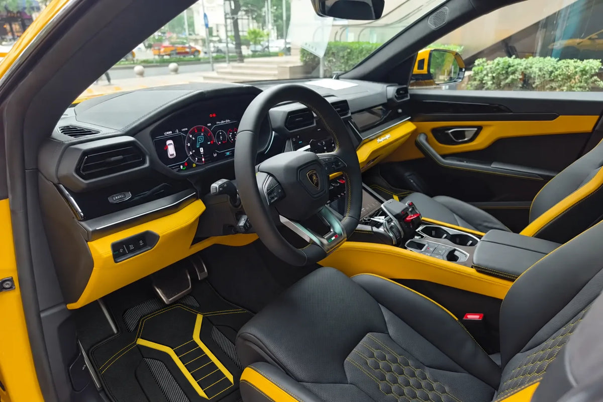 Customizable Leather Floor Mats with AW47 Pattern for Lamborghini Urus (2018-2027) inside the vehicle