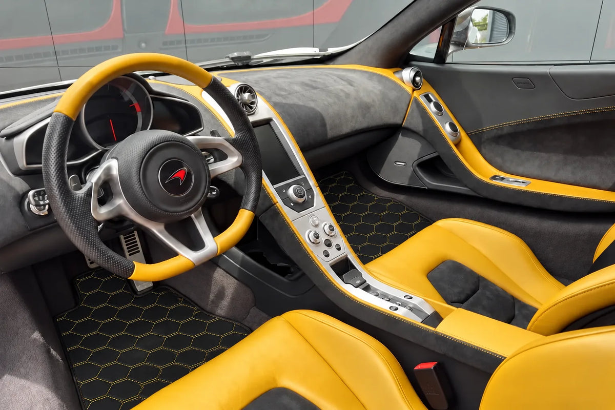 Customizable Leather Floor Mats with Divario Pattern for McLaren MP4-12C (2011–2014) inside the vehicle