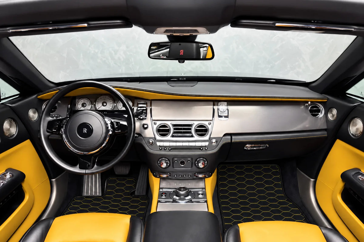 Customizable Leather Floor Mats with Divario Pattern for Rolls Royce Dawn (2016-2023) inside the vehicle