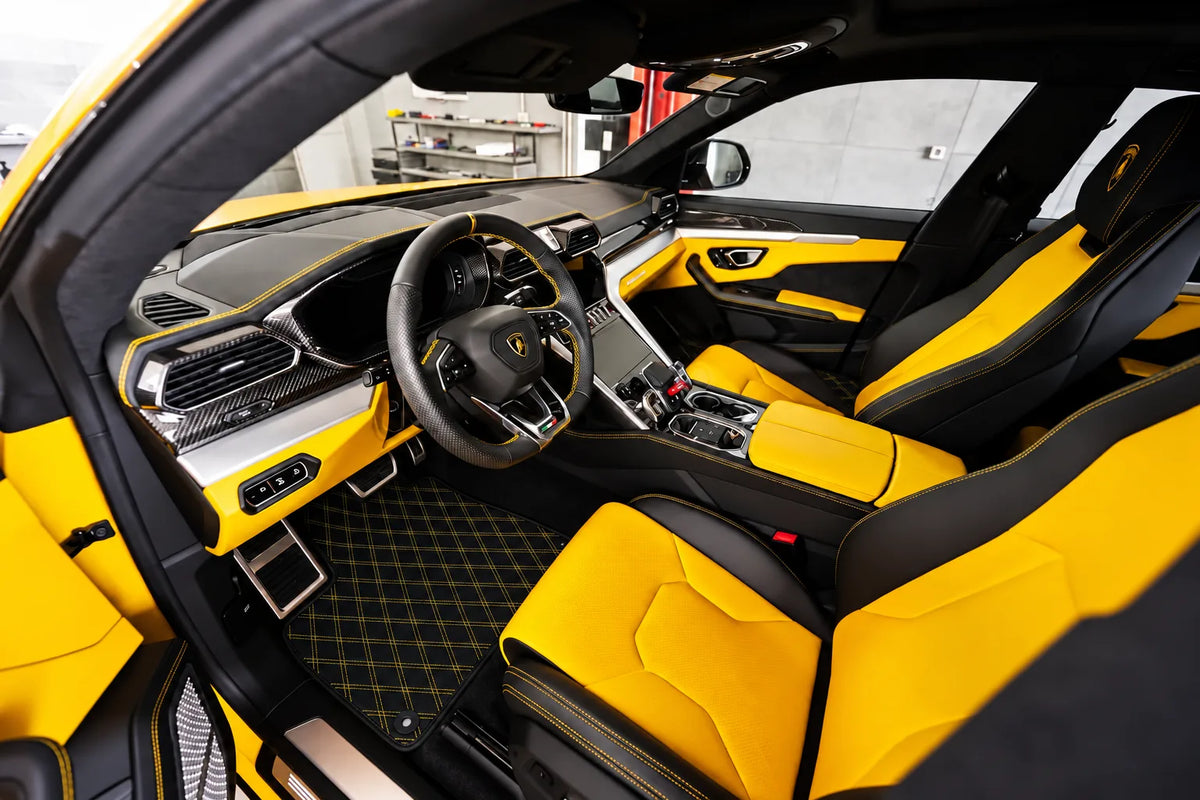 Customizable Leather Floor Mats with Double Diamond Pattern for Lamborghini Urus (2018-2027) inside the vehicle