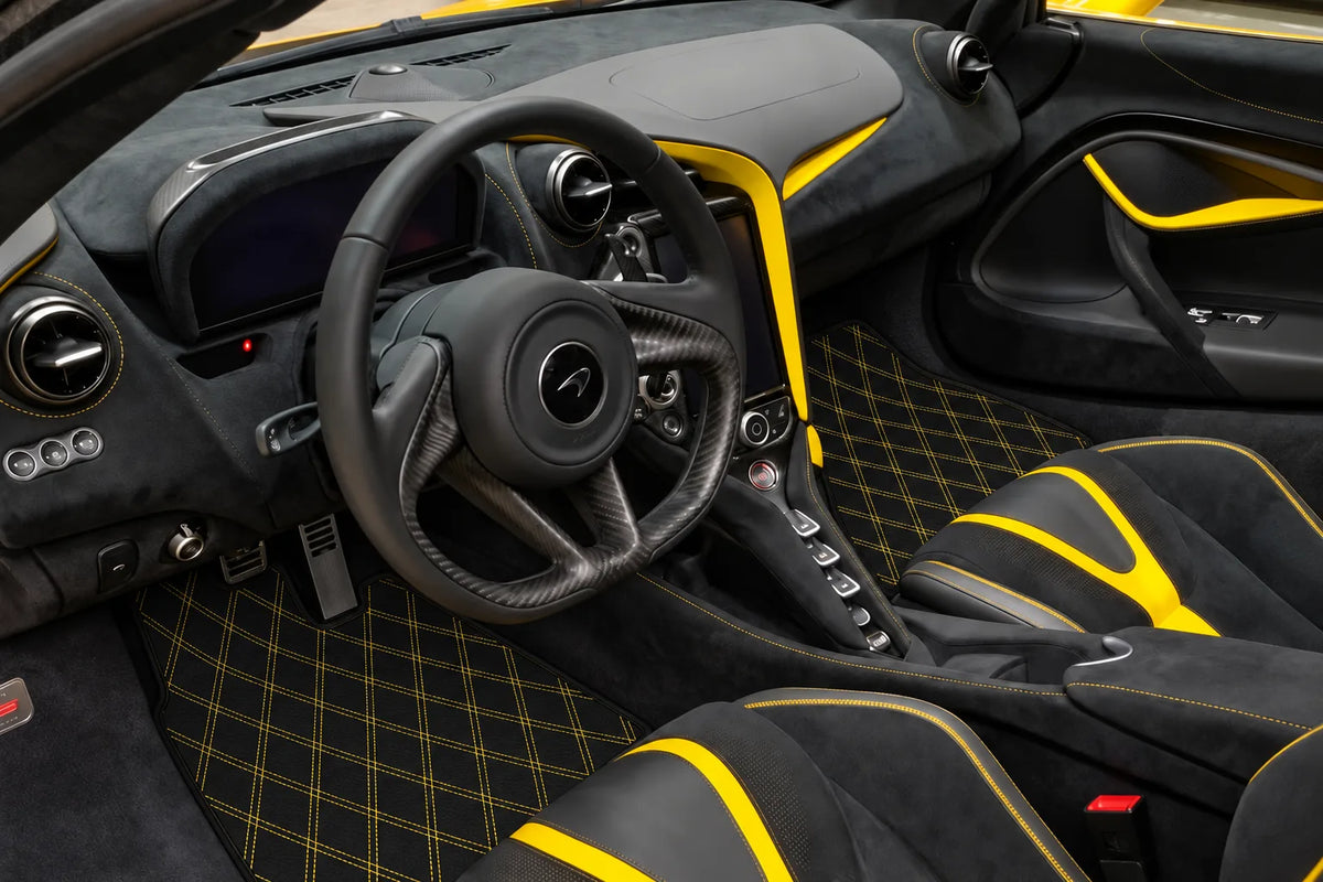 Customizable Leather Floor Mats with Double Diamond Pattern for McLaren 720S (2017-2021) inside the vehicle