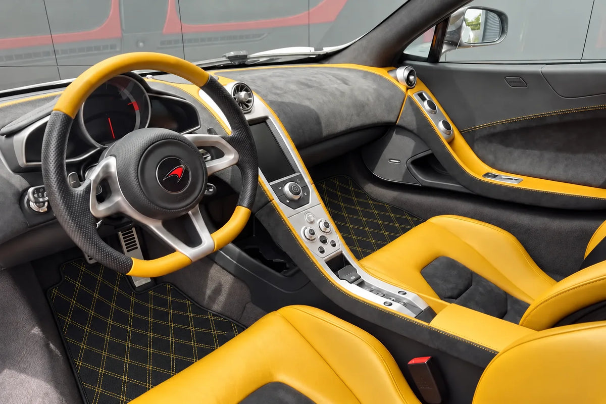 Customizable Leather Floor Mats with Double Diamond Pattern for McLaren MP4-12C (2011–2014) inside the vehicle