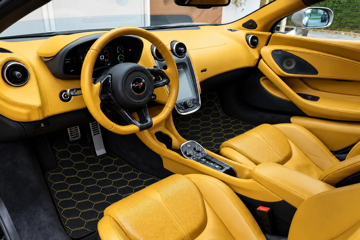 Customizable Leather Floor Mats with Hexagon Hex Pattern for McLaren 570S (2015-2021) inside the vehicle