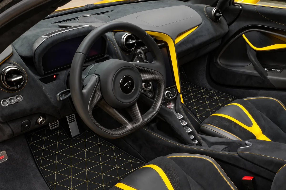 Customizable Leather Floor Mats with Hexagon Hex Pattern for McLaren 720S (2017-2021) inside the vehicle