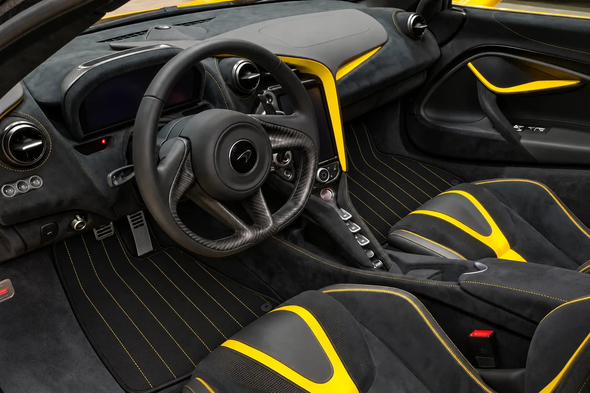 Customizable Leather Floor Mats with Line Pattern for McLaren 720S (2017-2021) inside the vehicle