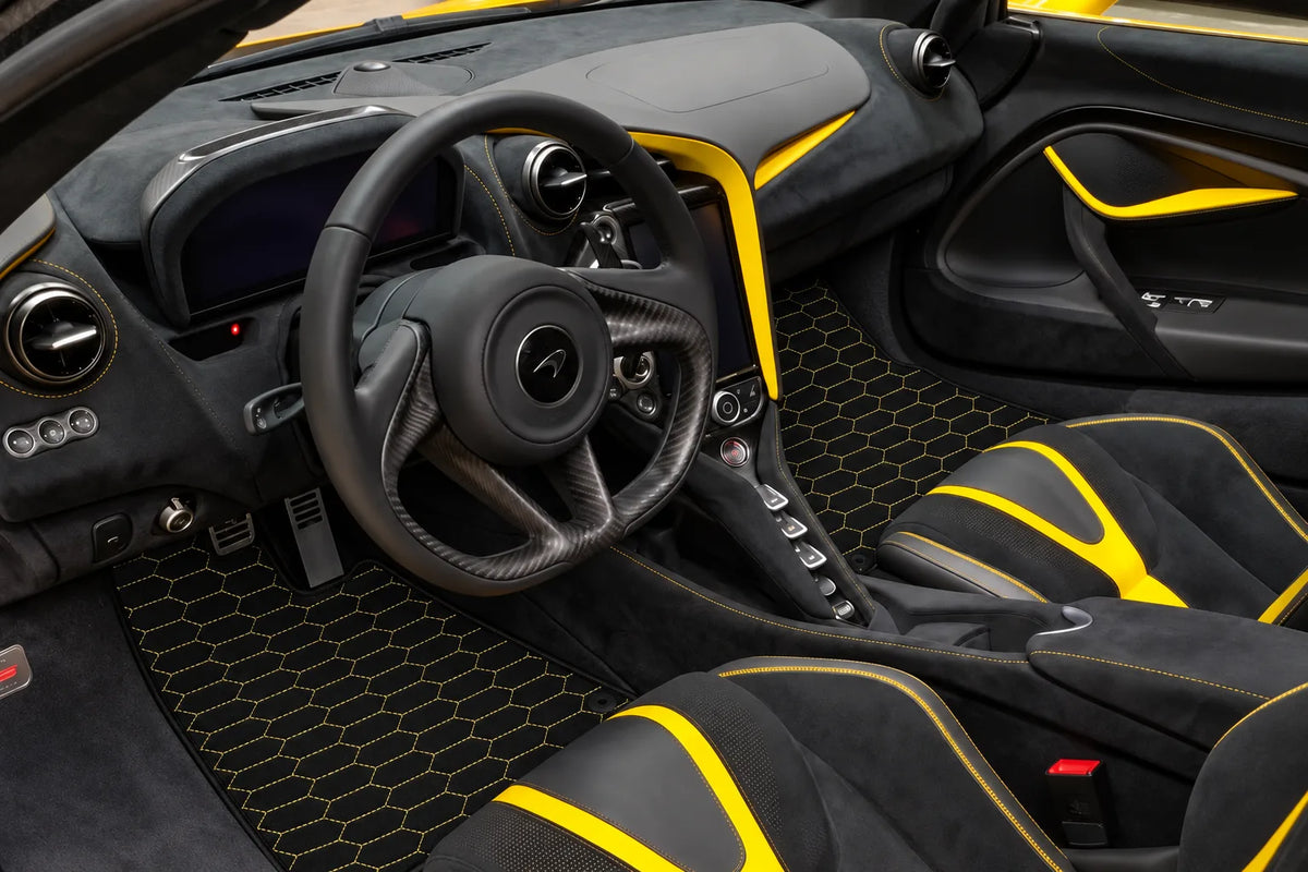 Customizable Leather Floor Mats with Raptor Hex Pattern for McLaren 720S (2017-2021) inside the vehicle