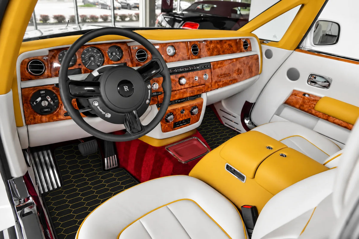 Customizable Leather Floor Mats with Raptor Hex Pattern for Rolls Royce Phantom Drophead Coupe (2007-2016) inside the vehicle