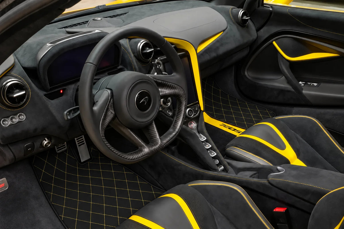 Customizable Leather Floor Mats with Single Diamond Pattern for McLaren 720S (2017-2021) inside the vehicle