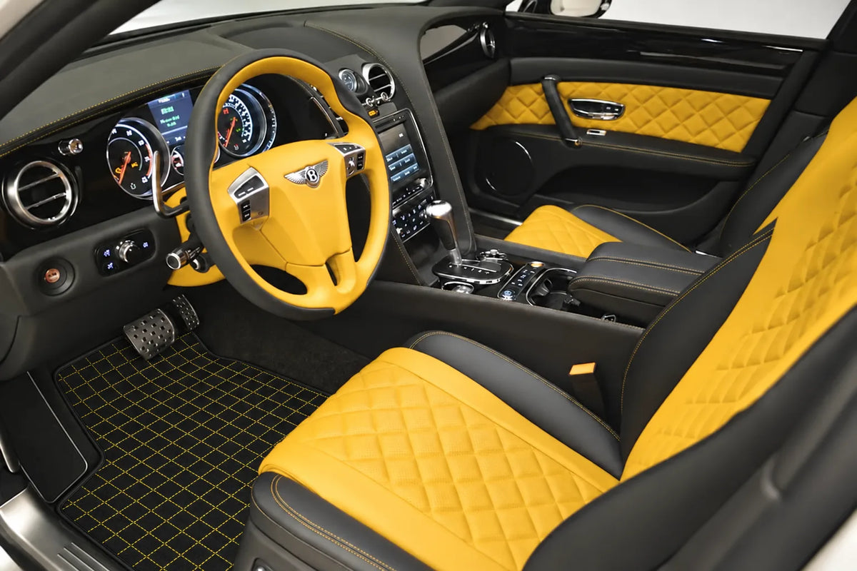 Customizable Leather Floor Mats with Square Pattern for Bentley Flying Spur (2013-2019) inside the vehicle