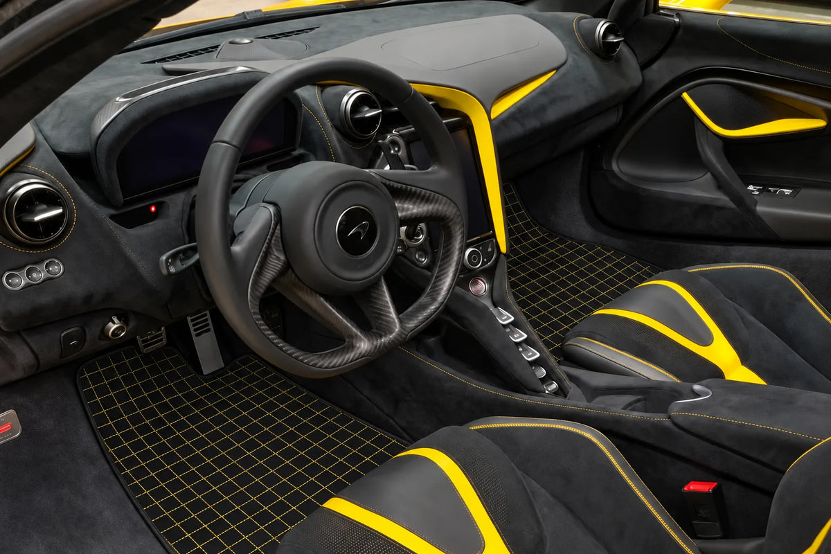 Customizable Leather Floor Mats with Square Pattern for McLaren 720S (2017-2021) inside the vehicle