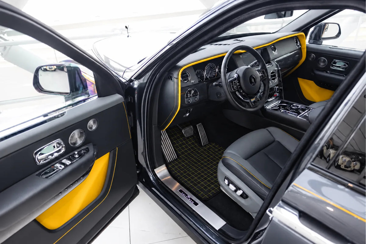 Customizable Leather Floor Mats with Square Pattern for Rolls Royce Cullinan (2018-2025) inside the vehicle