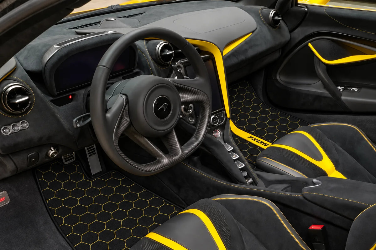 Customizable Leather Floor Mats with Symmetrical Hex Pattern for McLaren 720S (2017-2021) inside the vehicle