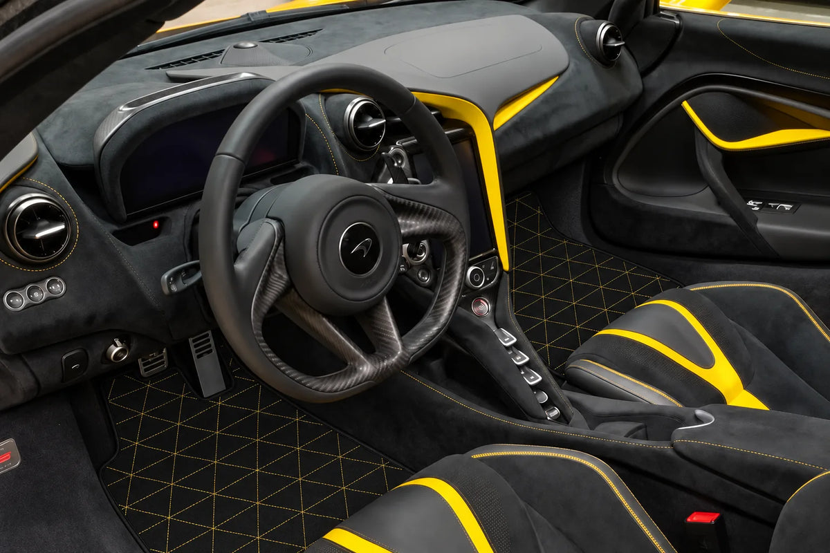 Customizable Leather Floor Mats with Triangle Pattern for McLaren 720S (2017-2021) inside the vehicle