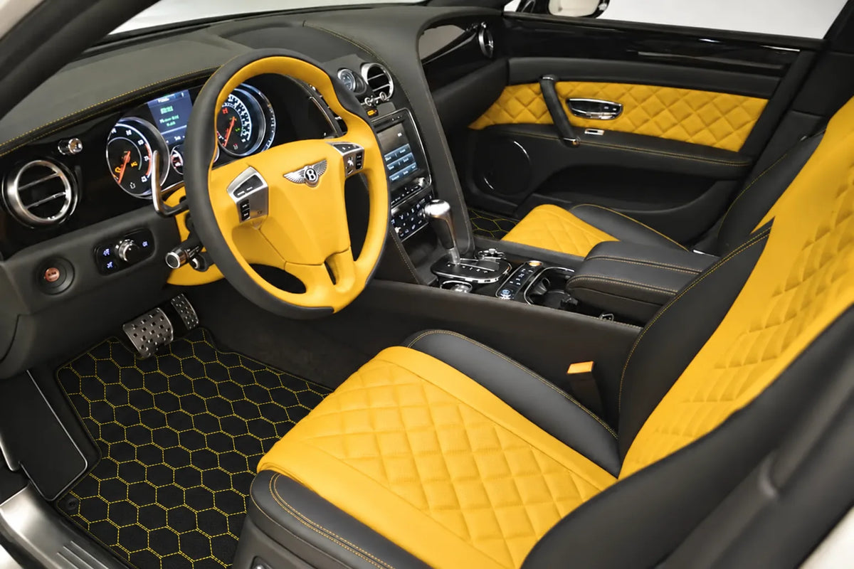Customizable Leather Floor Mats with Vertical Hex Pattern for Bentley Flying Spur (2013-2019) inside the vehicle