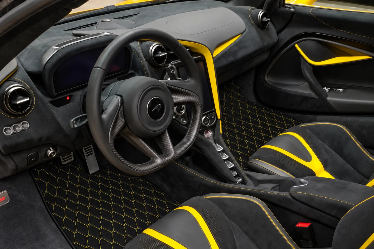 Customizable Leather Floor Mats with Vertical Hex Pattern for McLaren 720S (2017-2021) inside the vehicle