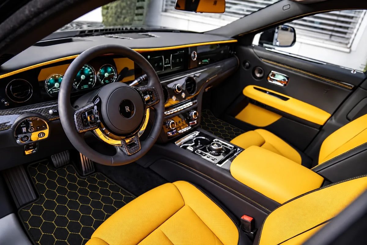 Customizable Leather Floor Mats with Vertical Hex Pattern for Rolls Royce Ghost Series II (2021–2024) inside the vehicle