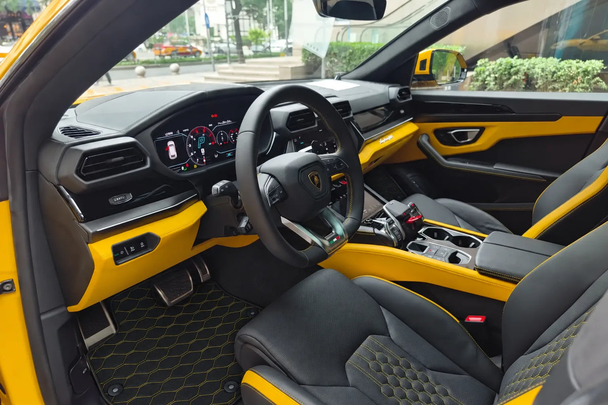 Customizable Leather Floor Mats with Viper Hex Pattern for Lamborghini Urus (2018-2027) inside the vehicle