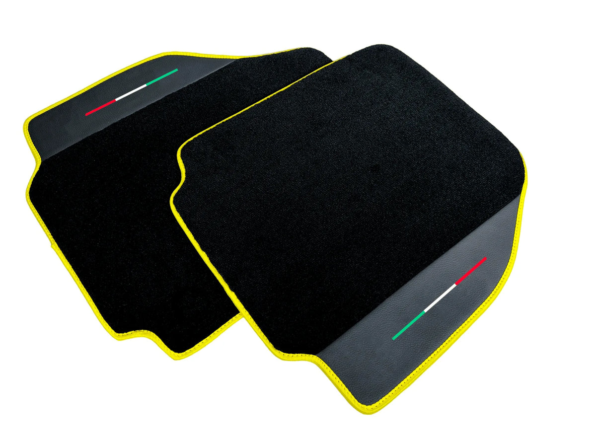 Floor Mats For Ferrari 488 Pista Spider (2019-2021) Leather and Yellow Trim - Italian Flag
