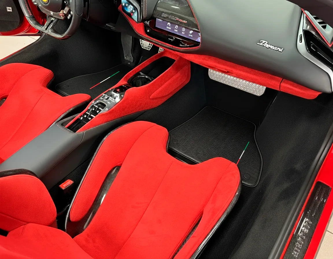 Interior look of floor mats for Ferrari SF90 Stradale (2019-2024) Made From Carbon Fiber Leather