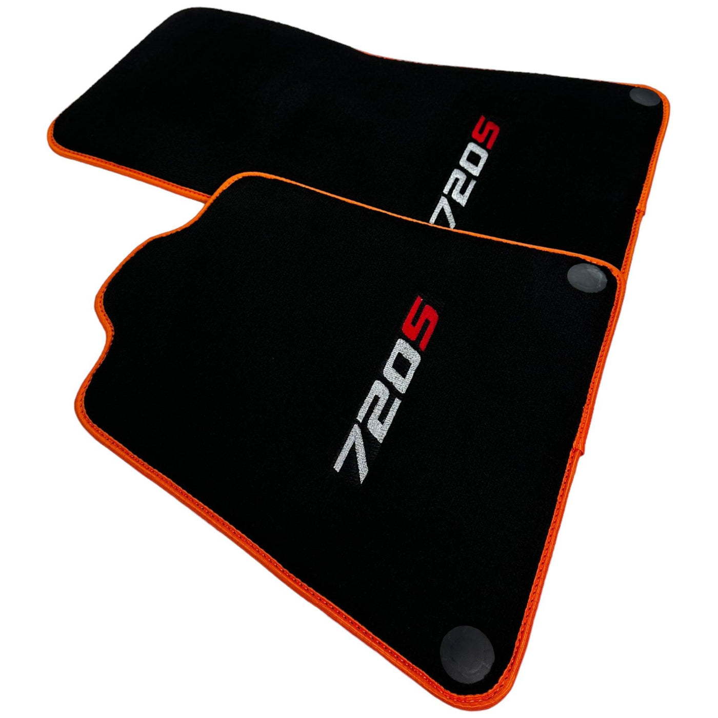 Floor Mats For McLaren 720S Black Tailored With Orange Trim - AutoWin