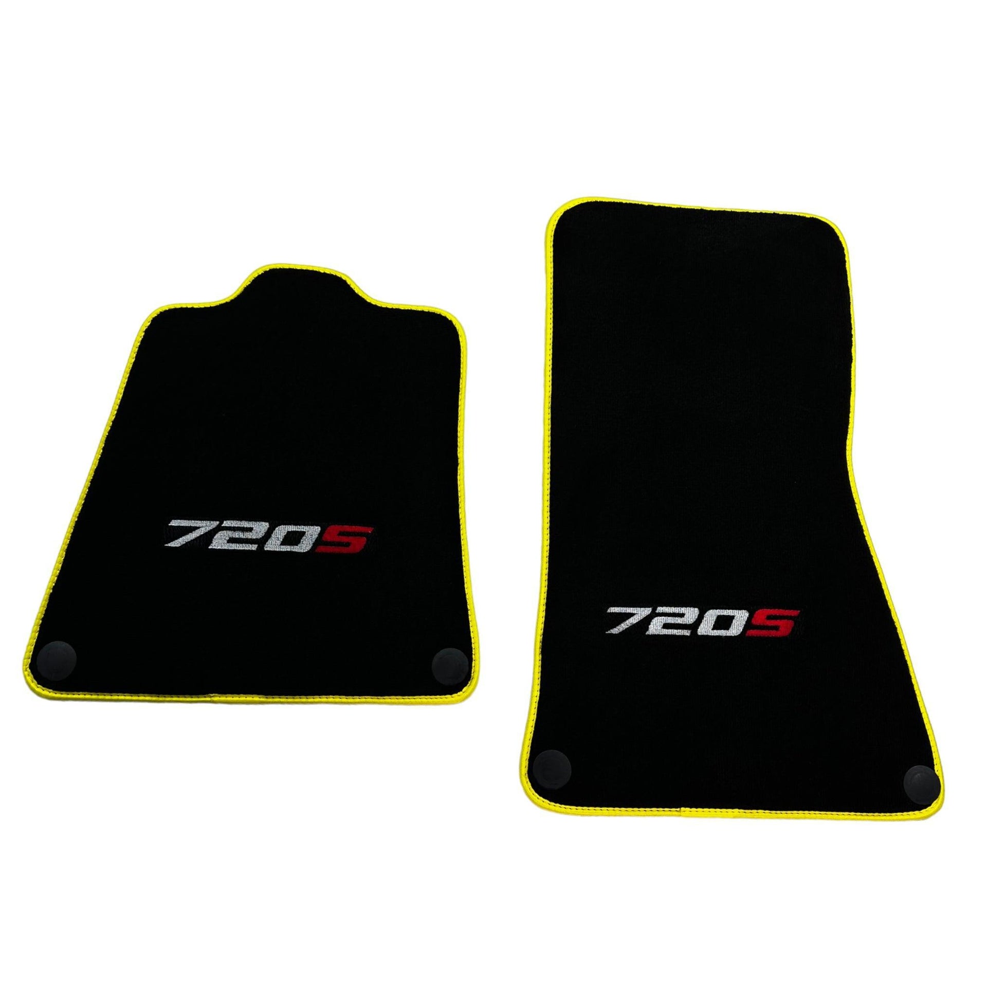 Floor Mats For McLaren 720S Black Tailored With Yellow Trim - AutoWin