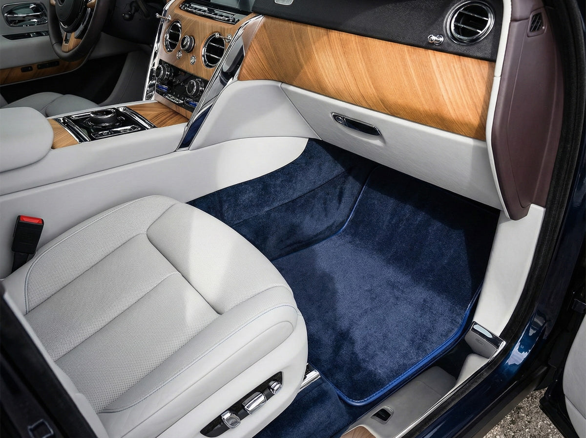 Interior look of floor mats for Floor Mats For Rolls Royce Cullinan Rr31 2018-2025 Dark Blue