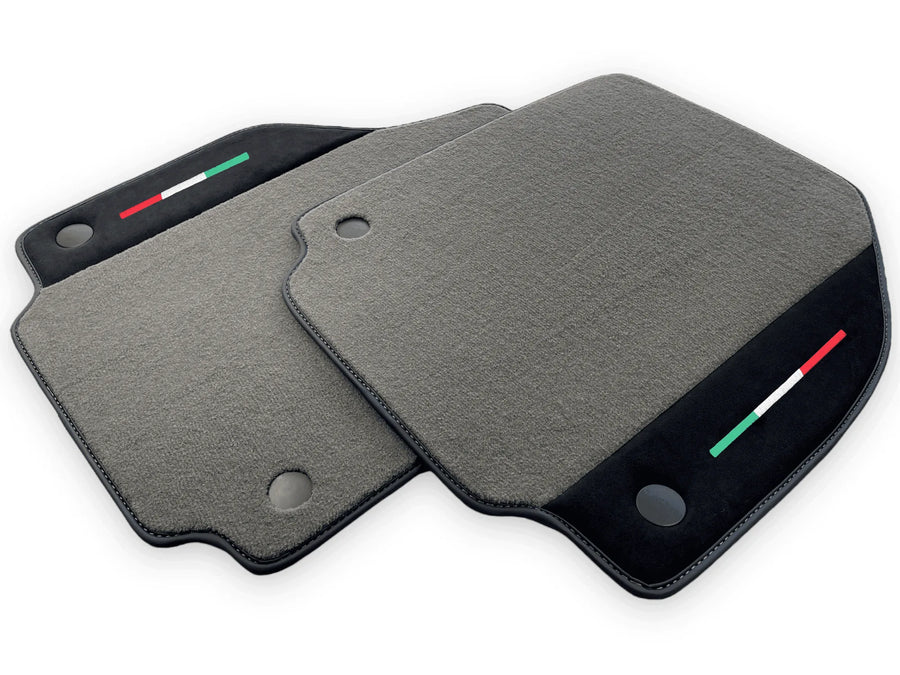 Gray Floor Mats For Ferrari 488 Spider (2016-2022) Carpets With Alcantara Leather | Italian Flag - AutoWin