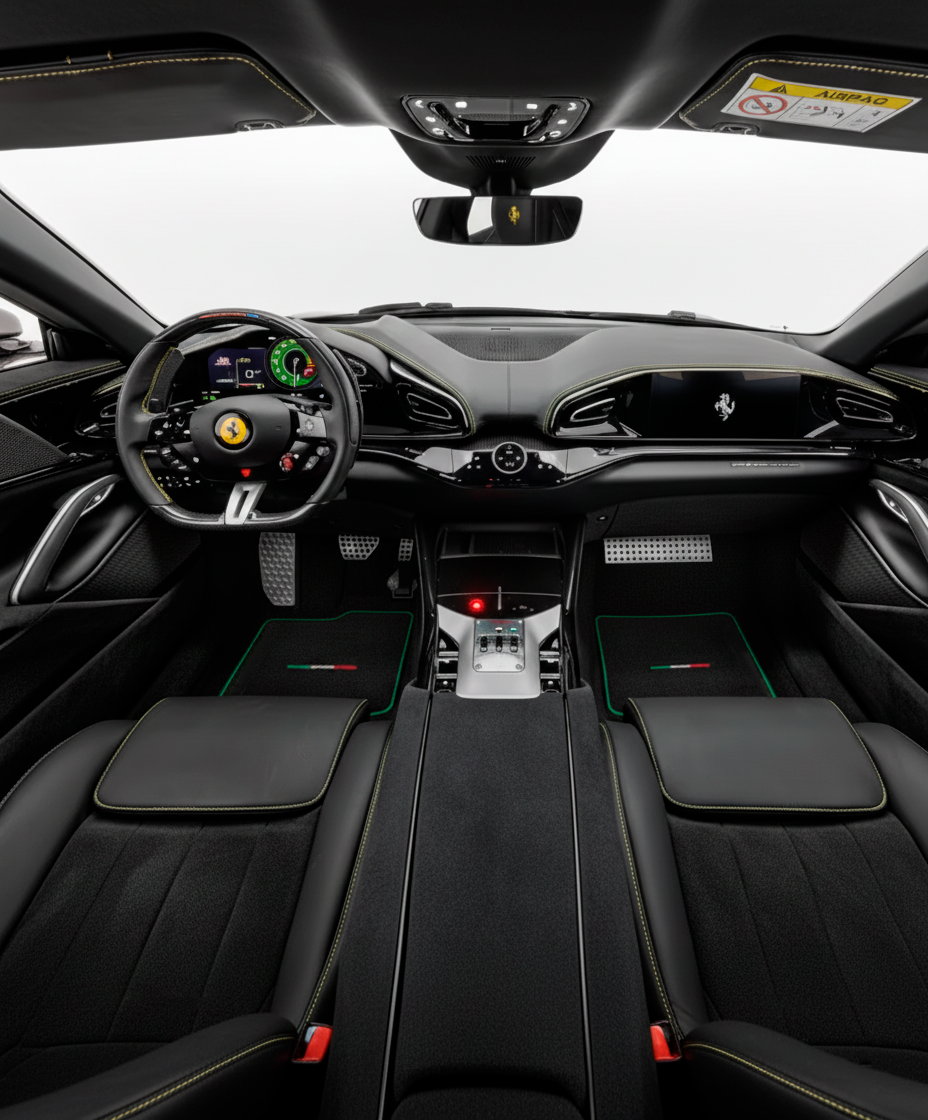 Alfombrillas de coche negras para Ferrari Purosangue con cuero - AutoWin