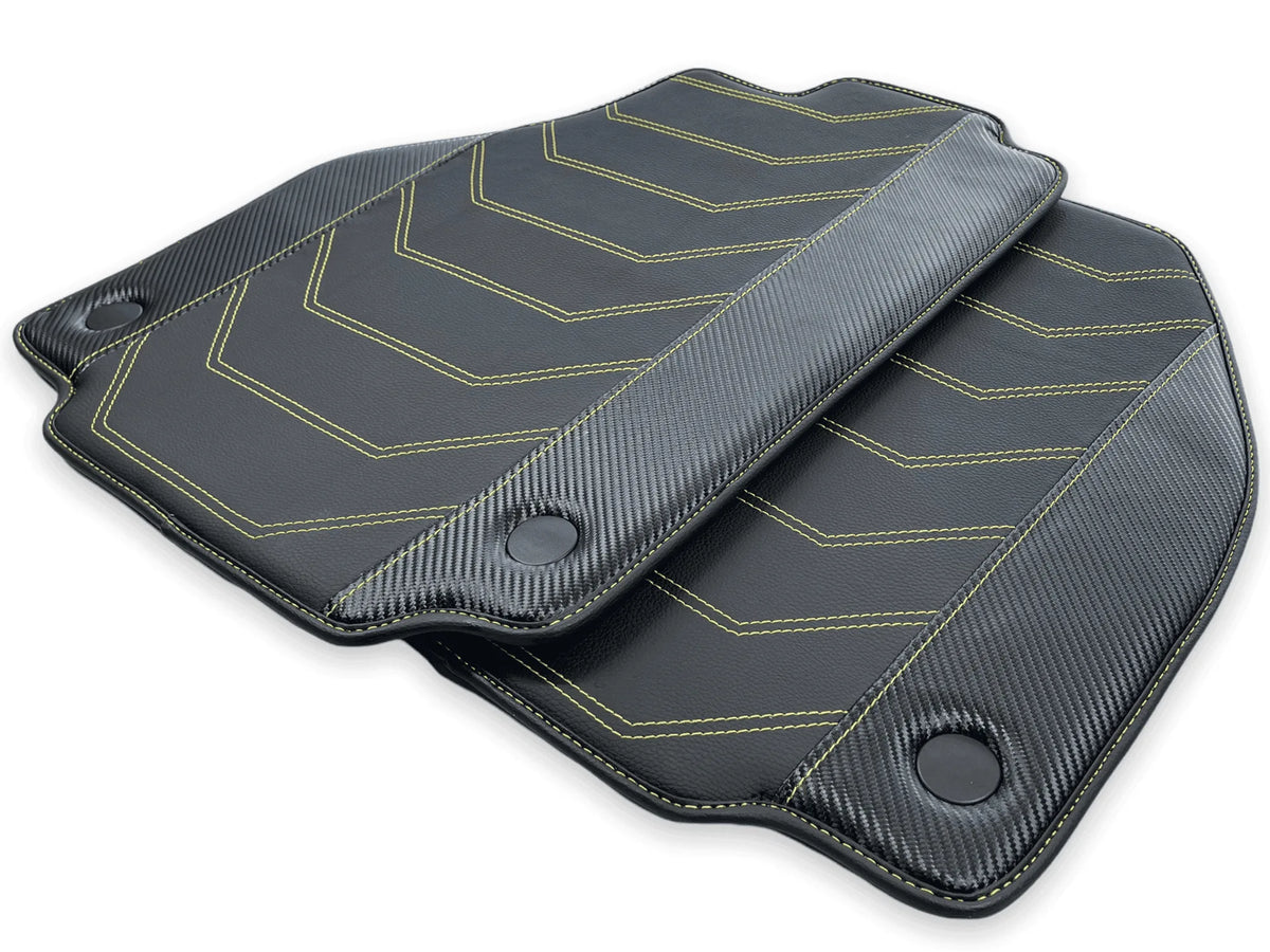 Leather Floor Mats For Ferrari 458 GT2 2012-2015 Black With Yellow Sewing