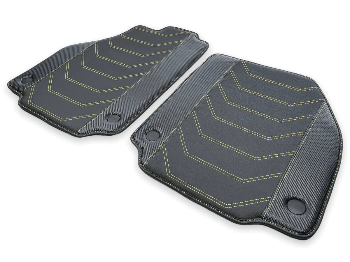 Leather Floor Mats For Ferrari 458 GT2 2012-2015 Black With Yellow Sewing
