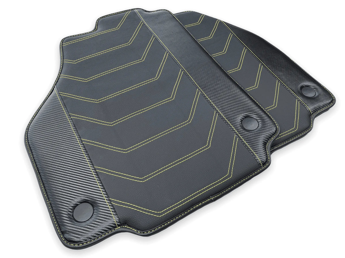 Leather Floor Mats For Ferrari 458 Spider 2012-2015 Black With Yellow Sewing