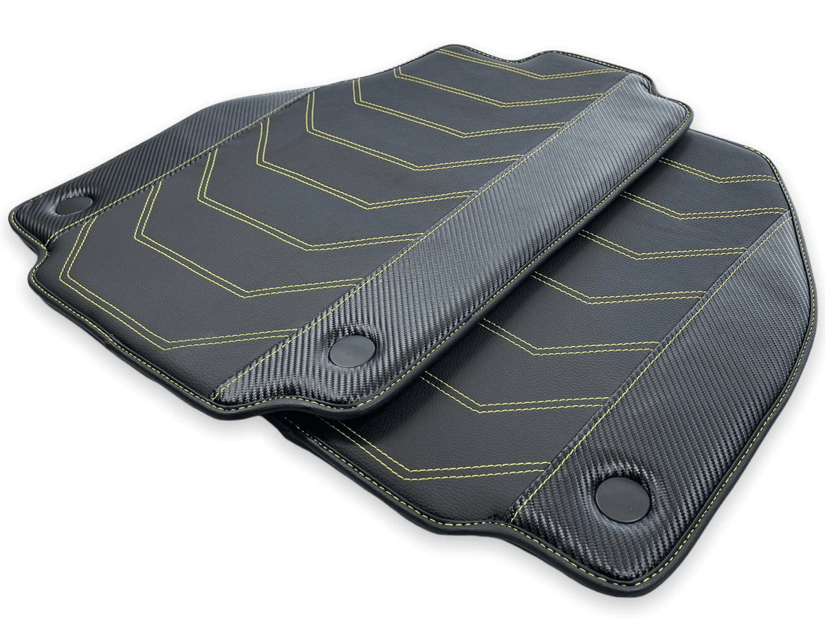 Leather Floor Mats For Ferrari 488 GTB 2015-2022 Yellow Sewing
