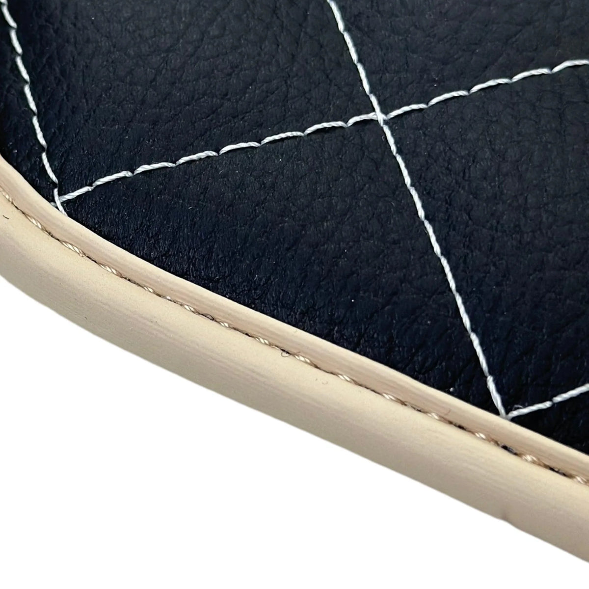 Leather Floor Mats for Ferrari 488 Spider 2015-2022 with White Sewing ER56 Design | Beige Trim - AutoWin