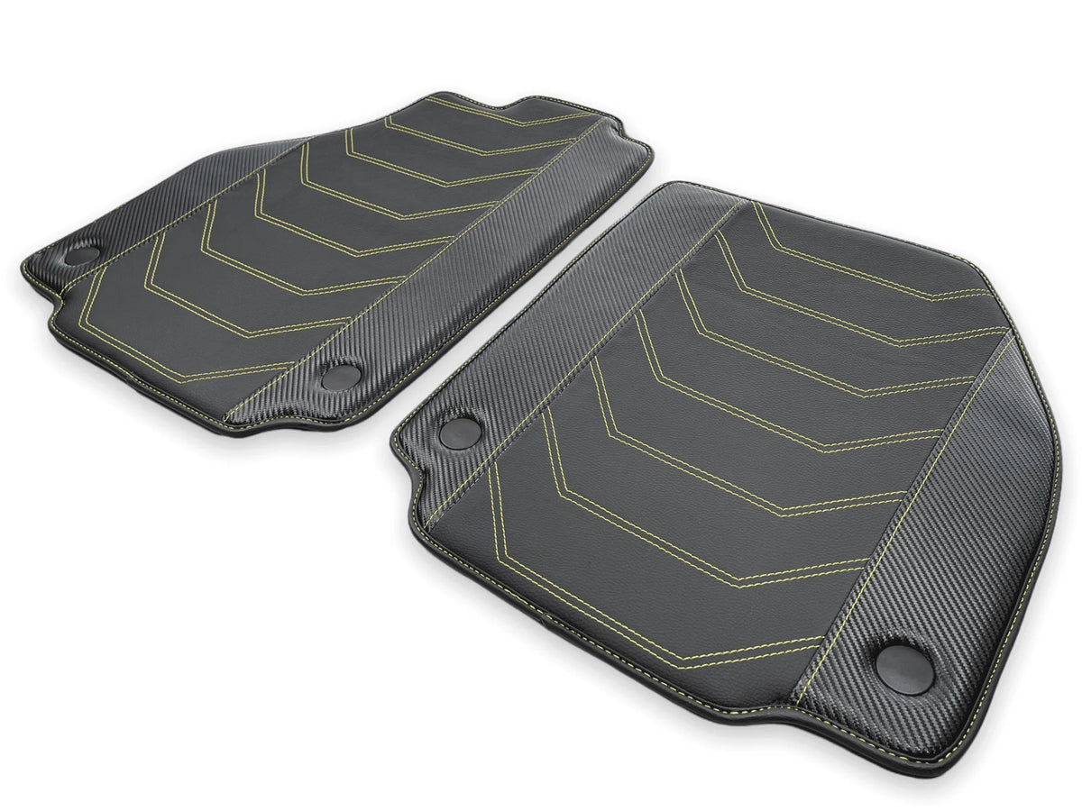 Leather Floor Mats For Ferrari 488 Spider 2016-2022 Yellow Sewing - AutoWin