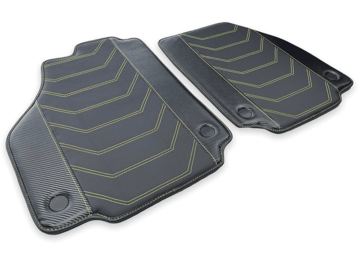 Leather Floor Mats For Ferrari 488 Spider 2016-2022 Yellow Sewing - AutoWin