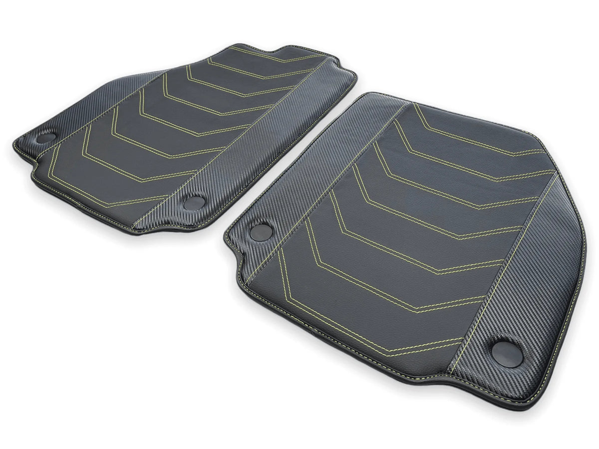 Leather Floor Mats For Ferrari 488 Spider 2016-2022 Yellow Sewing - AutoWin