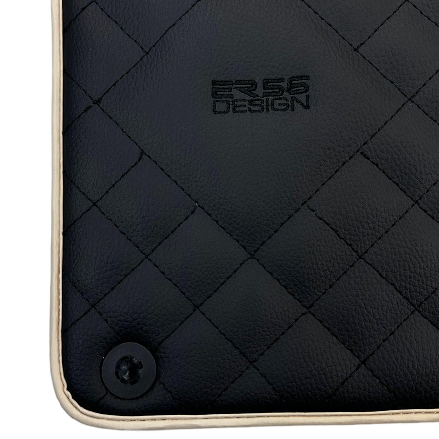 Leather Floor Mats for Ferrari California T (2015-2018) Black Sewing ER56 Design | Beige Trim - AutoWin