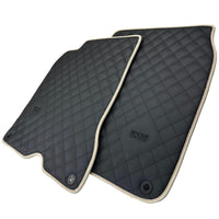 Leather Floor Mats for Ferrari California T (2015-2018) Black Sewing ER56 Design | Beige Trim - AutoWin