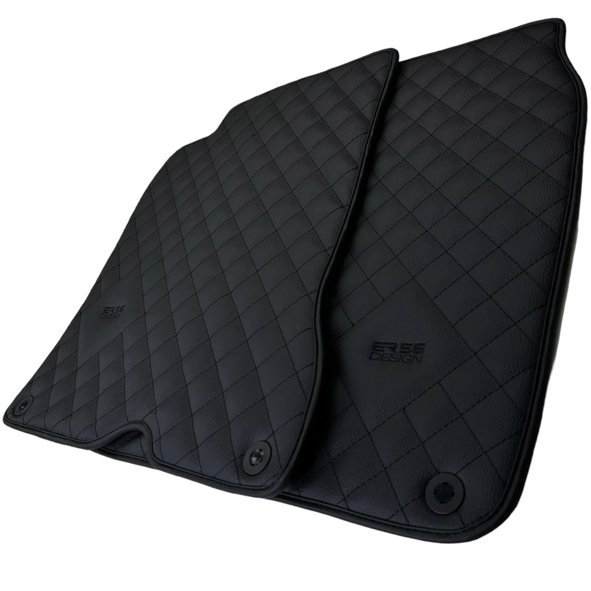 Leather Floor Mats for Ferrari California T (2015-2018) Black Sewing ER56 Design - AutoWin