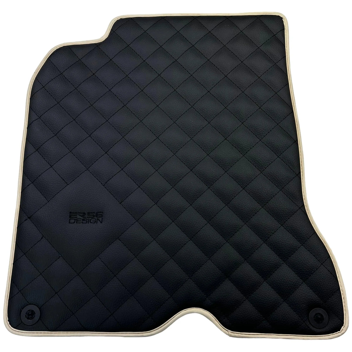 Leather Floor Mats for Ferrari California T (2015-2018) Black Sewing ER56 Design | Beige Trim - AutoWin