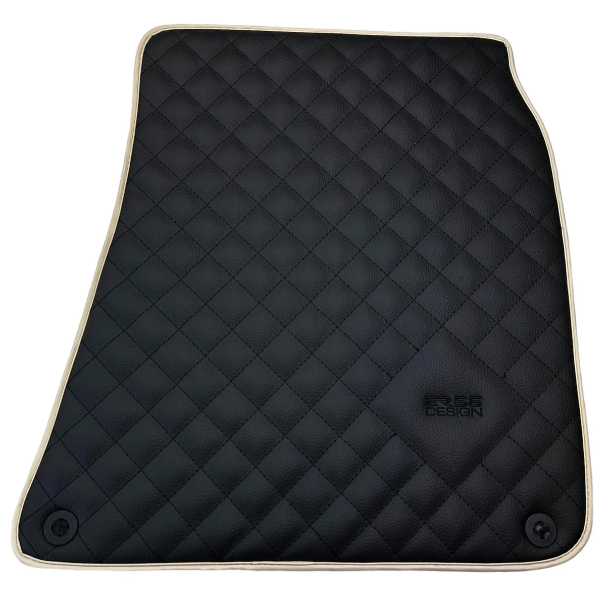 Leather Floor Mats for Ferrari California T (2015-2018) Black Sewing ER56 Design | Beige Trim - AutoWin