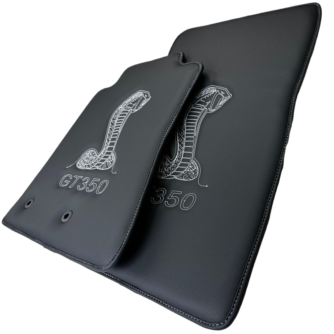 Leather Floor Mats for Ford Mustang GT350 Shelby (2015-2021) with Cobra Sewing - AutoWin