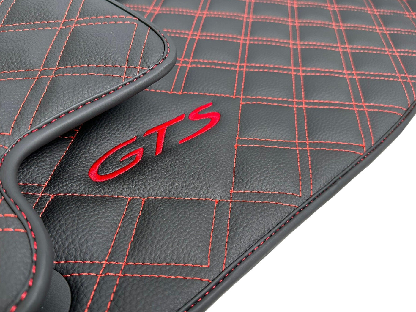 Leather Floor Mats for Porsche Cayenne GTS (2010-2018) Red Sewing - AutoWin
