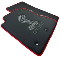 Leather Floor Mats with Red Trim for Ford Mustang GT350 Shelby (2015-2021) with Cobra Sewing - AutoWin