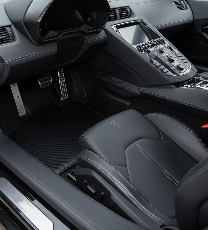 Tappetini per auto personalizzabili per Lamborghini Aventador in pelle di carbonio edizione limitata