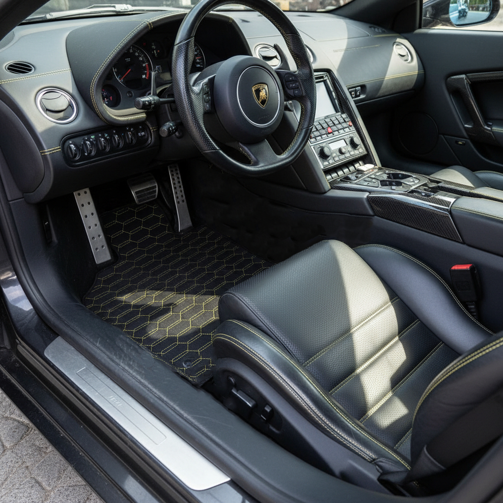 Alfombrillas de coche de cuero personalizables con patrón de diamante único para Lamborghini Murcielago (2001-2010) - AutoWin