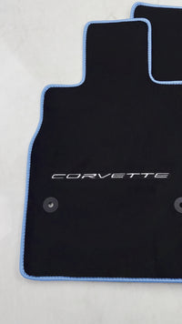Alfombrillas negras para coches para Chevrolet Corvette C8 (2020-2024) con borde azul
