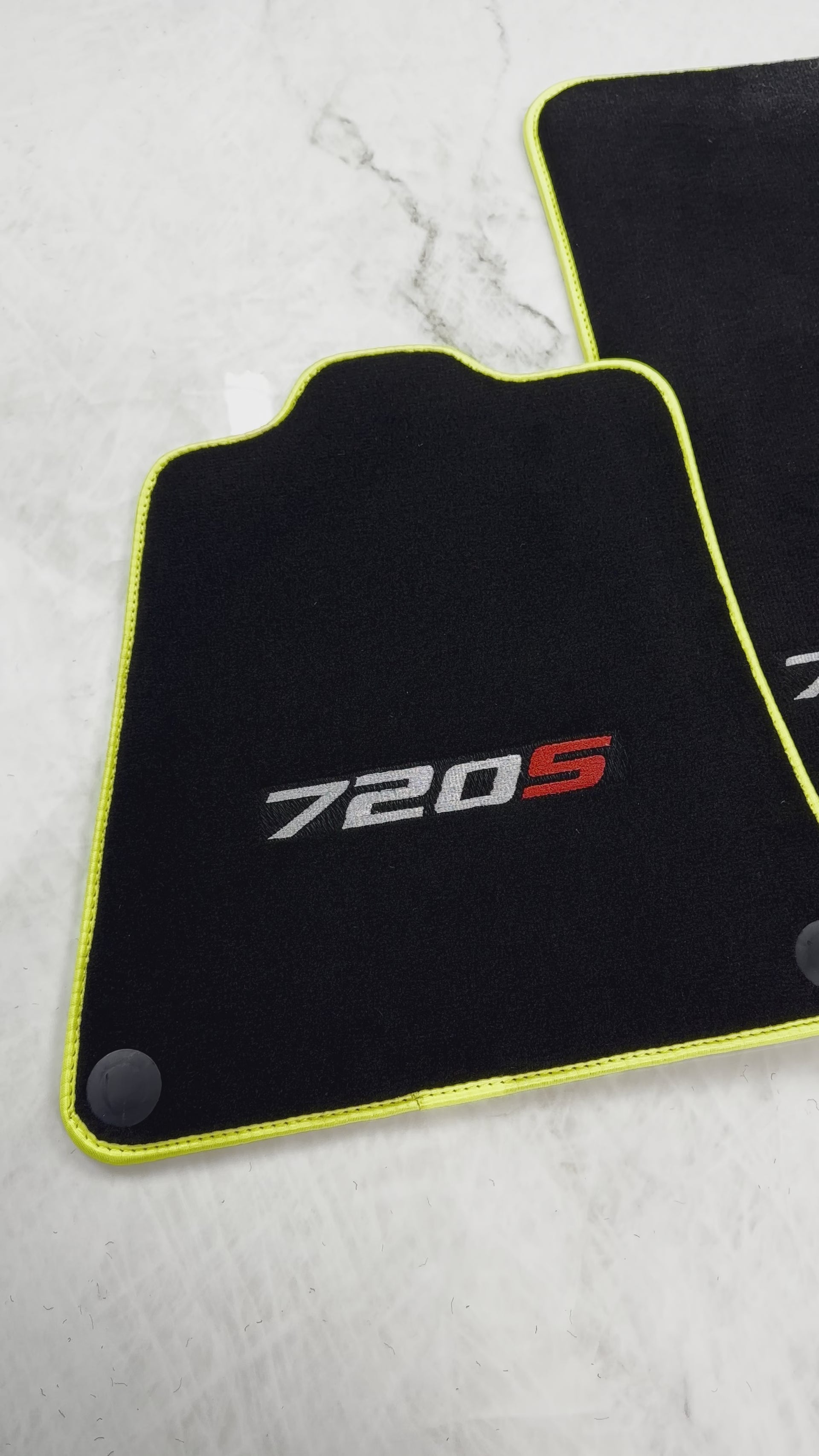 Floor Mats For McLaren 720S Black Tailored With Yellow Trim - AutoWin