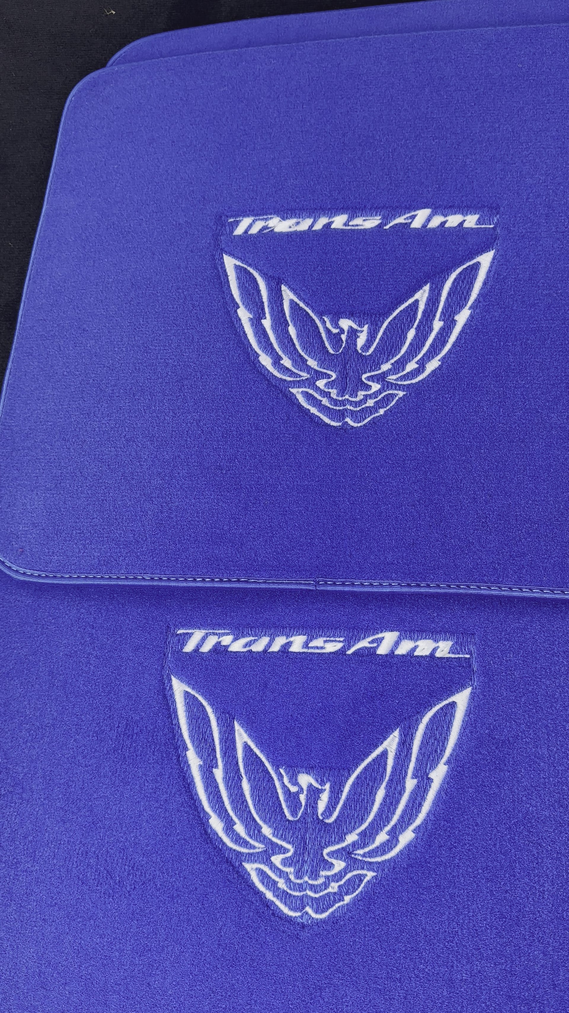 Blue Floor Mats for Pontiac Third Generation FireBird (1982-1992) with Trans Am Logo - AutoWin